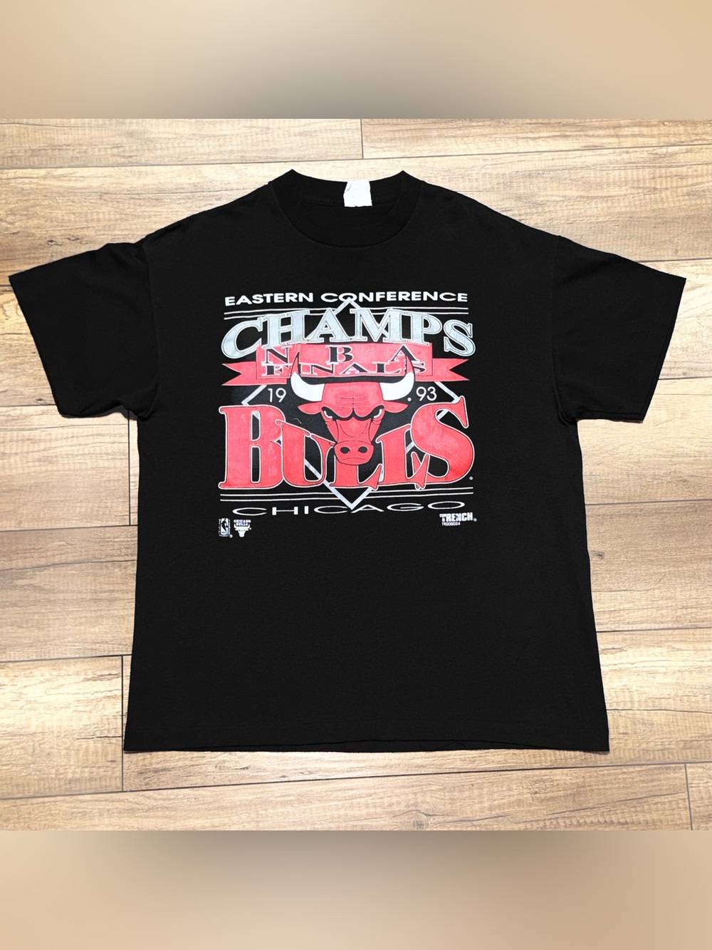 Vintage 1993 Chicago Bulls NBA Finals Trench RARE Single Stitch T Shirt Mens L